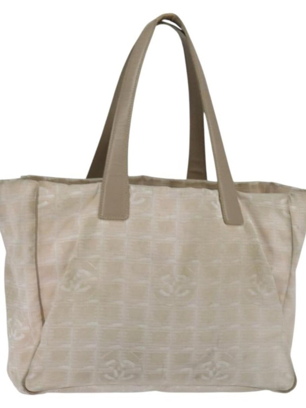 CHANEL New Travel Line Tote Bag Nylon Beige Gold CC Auth bs30490